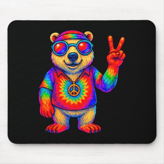 Tie-dye Lar Bear Peace Sign Hip  Mousepad (Vorne)