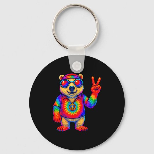 Tie-dye Lar Bear Peace Sign Hip  Schlüsselanhänger (Vorderseite)