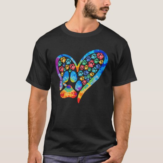Tie Dye Love Dog Paw Print Heart Animal Lover T-Shirt (Vorderseite)