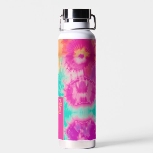 Tie Dye Pattern Hot Pink Orange Teal - custom name Trinkflasche (Rückseite)