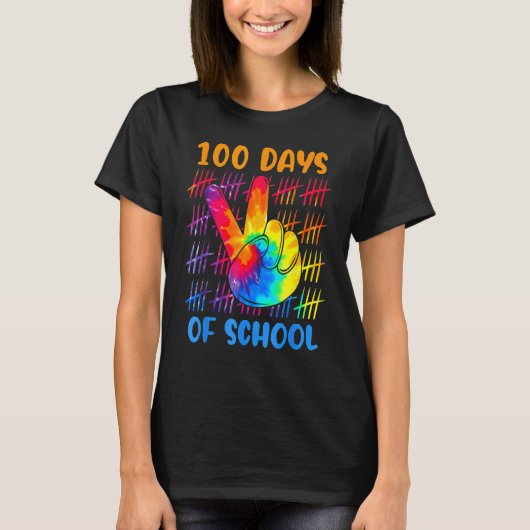 Tie Dye Peace Hand Sign 100 Days Of School Gift 10 T-Shirt (Vorderseite)
