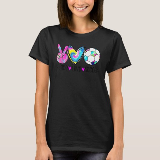 Tie Dye Peace Love Soccer Cute Design Heart Ball T-Shirt (Vorderseite)