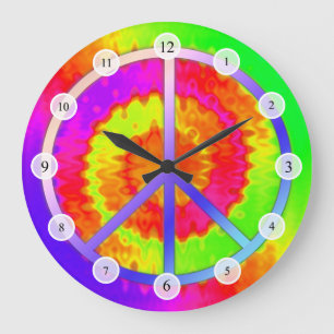 Tie Dye Peace Sign Clock Große Wanduhr