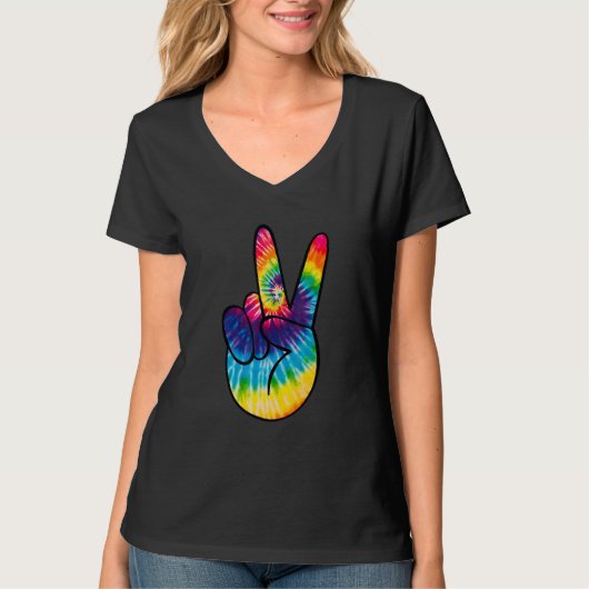 Tie Dye Peace Sign Hand  Hippies V   1 T-Shirt (Vorderseite)