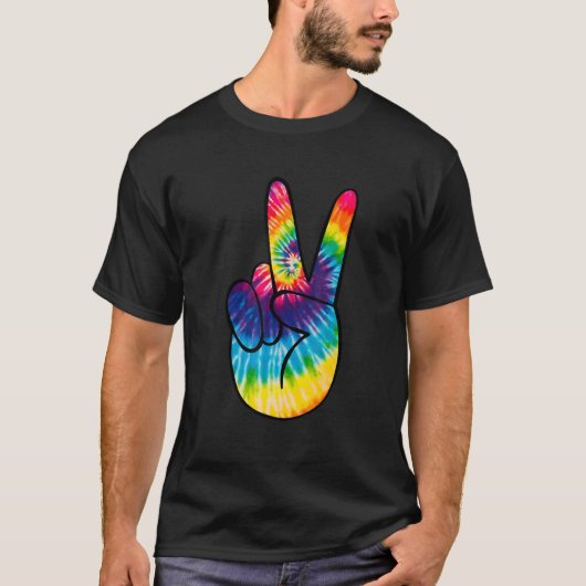Tie Dye Peace Sign Hand Hippies V 1 T-Shirt (Vorderseite)