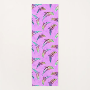 Tie Dye Pink Marine Animals Dolphins Marlins Yogamatte