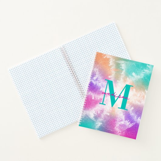 Tie Dye Pink Orange Teal Purple Monogram Notizblock (Innenseite)