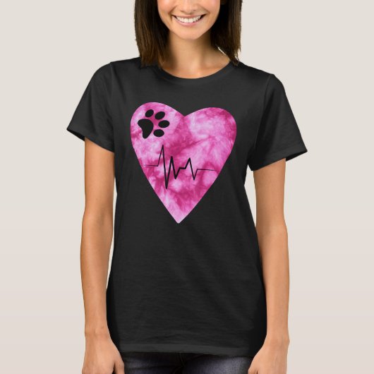 Tie Dye Print Pet Love Heartbeat Pulse T-Shirt (Vorderseite)
