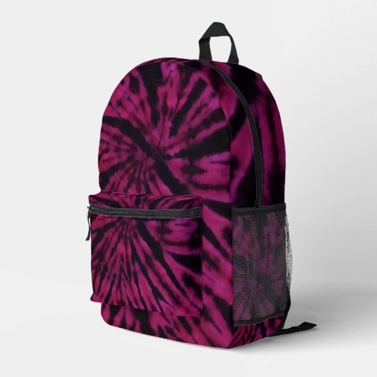 Tie-Dye Purple Pink Black Hippie Retro Pattern Bedruckter Rucksack (Rückseitige Ecke Rechts)