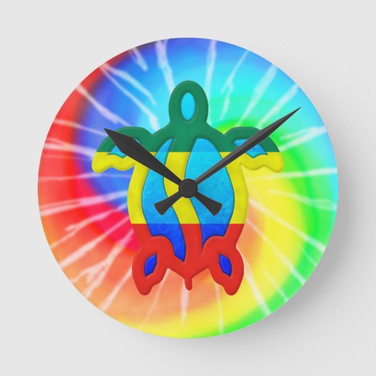 Tie Dye Rasta Honu Turtle Runde Wanduhr (Vorderseite)