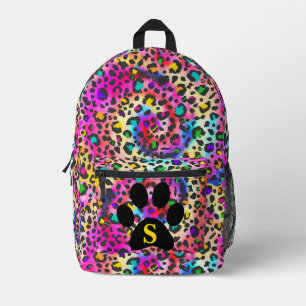 Tie-Dye-Regenbogen-Leoparden-Druck Schwarze Pfote Bedruckter Rucksack
