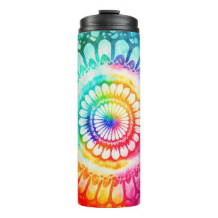Tie Dye Regenbogenfarben Retro Hippie Groovy Thermosbecher