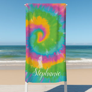 Tie Dye Swirl Abstrakter Retro-Personalisierter So Strandtuch