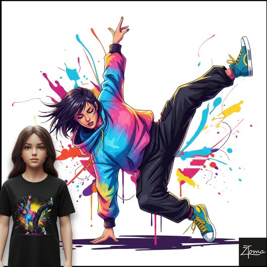 Tie-Dye-Tänzerin Breakdance-Pose Spritzkunst Tri-Blend Shirt