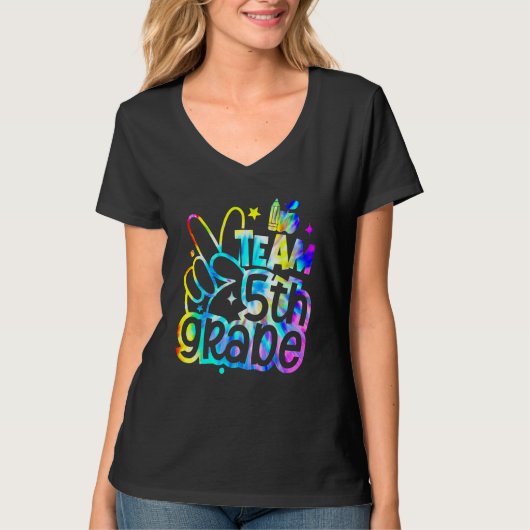 Tie Dye Team Fifth 5th Grade Teacher Student Back T-Shirt (Vorderseite)
