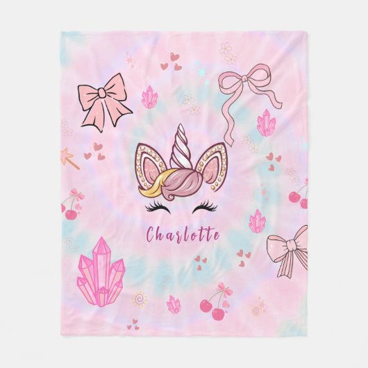  Tie Dye Unicorn Coquette Bow  Fleecedecke (Vorderseite)