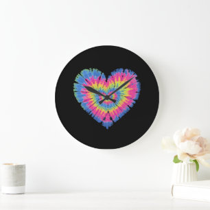 Tie Dye Valentinstag Bunte Herzen Tag  Große Wanduhr