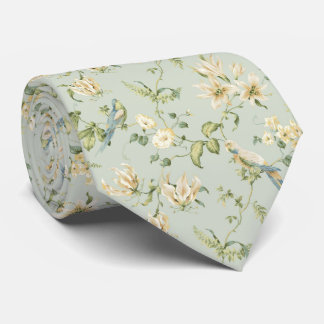 TIE ONE ON Vintage Pastel Weiße Blumen Blaue Vögel Krawatte