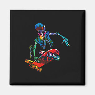 Tied Dye Skelett auf Skateboard Skateboardfahren S Magnet
