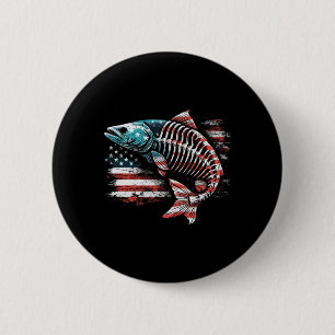 Tied Dye Skelett Lachs Amerikanisch 4. Juli Fisch Button