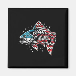Tied Dye Skelett Lachs Amerikanisch 4. Juli Fisch Magnet