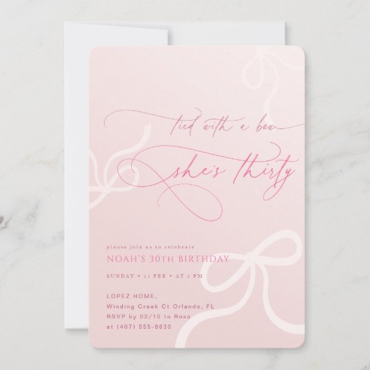 Tied With a Bow Ribbon Girls 30th Birthday Einladung (Vorderseite)