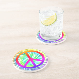 Tiedye-Design-Friedenszeichen-Sandstein-Getränkeun Getränkeuntersetzer