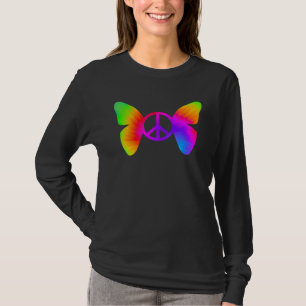 Tiedye-Friedenszeichen-Symbol Schmetterling Retro T-Shirt
