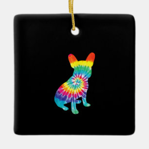 Tiedye-Hund   Hippie-Französische Bulldogge   Welp Keramikornament