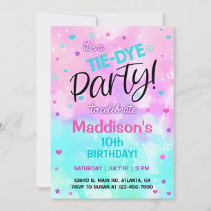 TieDye pastel Girl zum Geburtstag Einladung. Einla Einladung