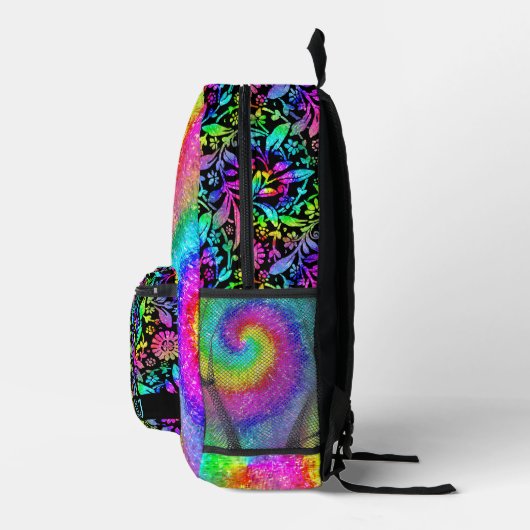 Tiedye Psychedelic Retro Hippie Blume Monogramm Bedruckter Rucksack (Rechts)