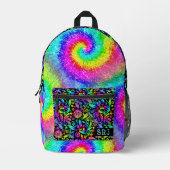 Tiedye Psychedelic Retro Hippie Blume Monogramm Bedruckter Rucksack (Vorderseite)
