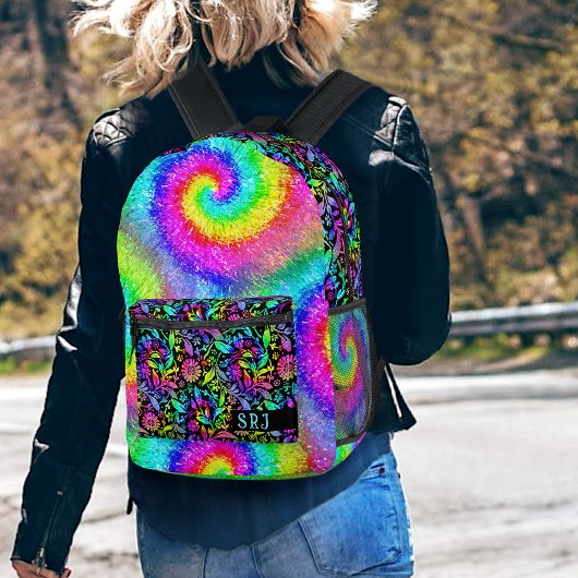 Tiedye Psychedelic Retro Hippie Blume Monogramm Bedruckter Rucksack