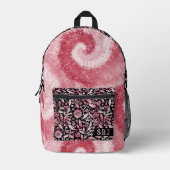 Tiedye Psychedelic Retro Rosa Blume Monogramm Bedruckter Rucksack (Vorderseite)