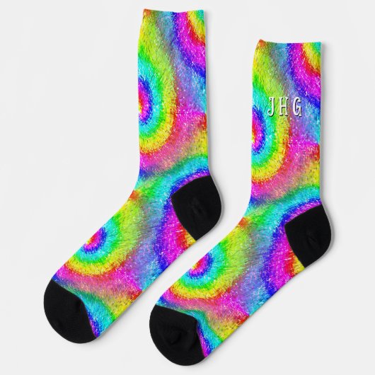 Tiedye Trippy Hippie Psychedelic Retro Mit Monogra Socken (Linkes Detail)