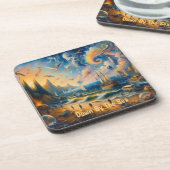 Tief am Meer: Eine surreale Küstenlandschaft Getränkeuntersetzer (Linke Seite)