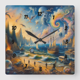 Tief am Meer: Eine surreale Küstenlandschaft Quadratische Wanduhr