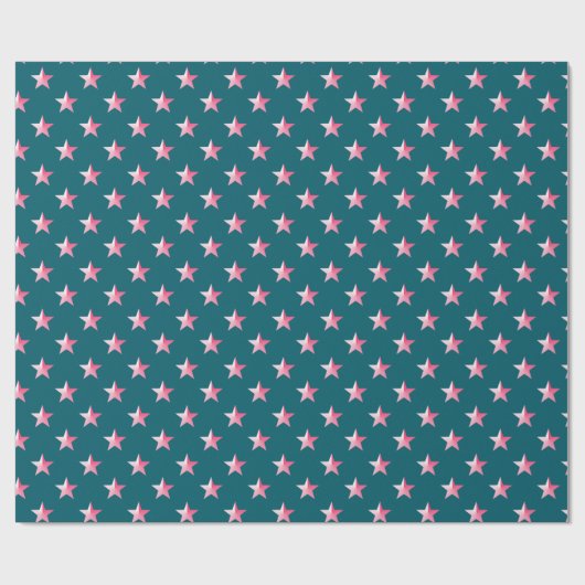 Tief Aquamarine Blue PInk Stars Geschenkpapier (Flach)