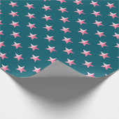Tief Aquamarine Blue PInk Stars Geschenkpapier (Ecke)