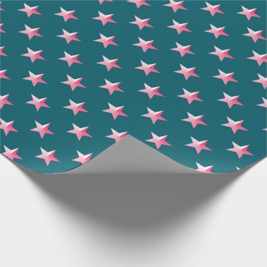 Tief Aquamarine Blue PInk Stars Geschenkpapier (Ecke)