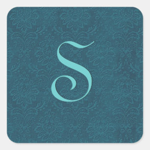 Tief Aquamarine Hochzeitmonogramm jeder Buchstabe Quadratischer Aufkleber