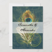 Tief Aquamarine Pfauenfedern Hochzeitseinladungen Einladung (Rückseite)