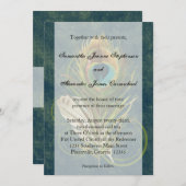 Tief Aquamarine Pfauenfedern Hochzeitseinladungen Einladung (Vorne/Hinten)