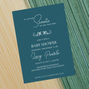 Tief Aquamarine Sweety auf dem Weg Baby Dusche. Einladung