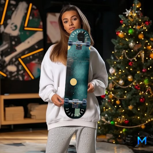 Tief Aquamarine und Gold Minimalistische Abstrakte Skateboard