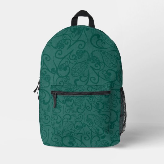 Tief Aquamarines Blattmuster-Backpack Bedruckter Rucksack (Vorderseite)