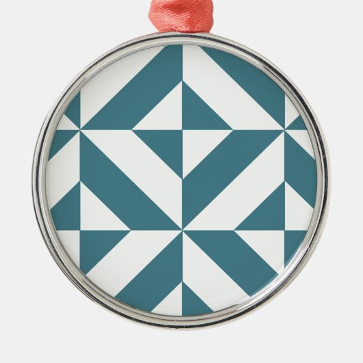 Tief Aquamarines Green Geometric Deko Cube Pattern Silbernes Ornament (Vorne)