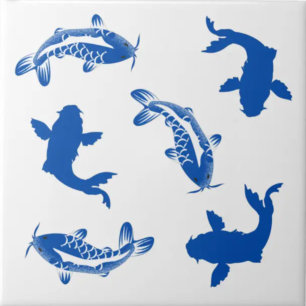 Tief blau und weiß Japanischer Vintager Koi-Fisch  Fliese