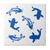 Tief blau und weiß Japanischer Vintager Koi-Fisch Fliese (Vorderseite)