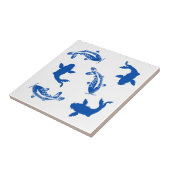 Tief blau und weiß Japanischer Vintager Koi-Fisch Fliese (Seite)